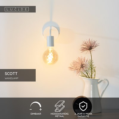 Lucide SCOTT - Wandlamp - 1xE27 - Wit